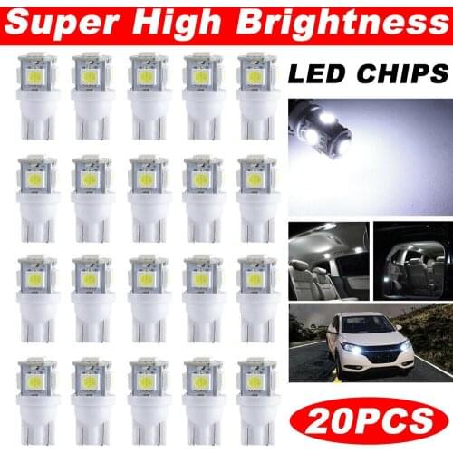 20PCS T10 5050 LED Light Bulbs 5-SMD 192 168 194 W5W Wedge Reading Lamp 12V +Box
