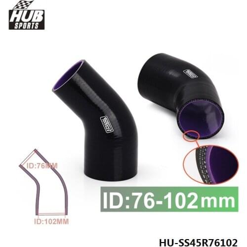 3"-4" 76mm-102mm Silicone reducer Hose Coupler Piping 45 Degree 4-Ply Black For Toyota rav4 HU-SS45R76102