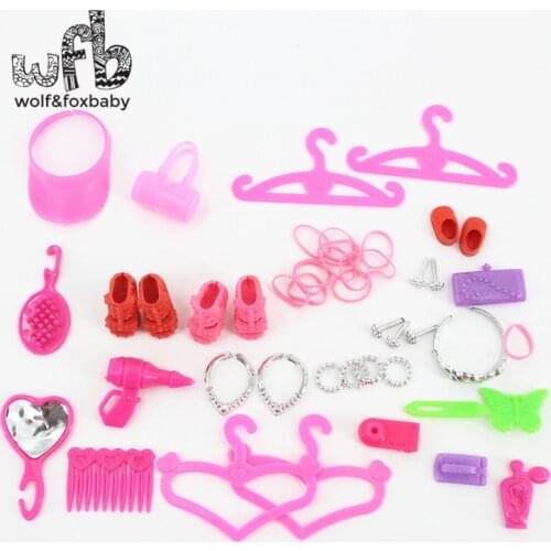 42pieces/set Colorful Assorted Fashion Heels Hangers Bag Shoe Earring Bowknot Crown For Dolls Accessories Baby Toys Gift