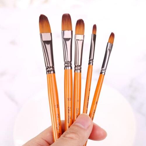 5pcs Filbert Paint Brushes Nylon Hair Watercolor Gouache Paintbrushes Art Tools 77HA