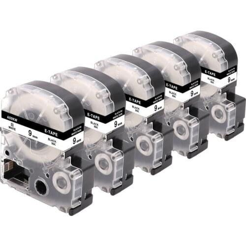 5 Packs SS9KW Compatible for Epson Labelworks LW-300 LW-400 LW-500 LW-600 Label Maker Tape Refill Cartridge Black on White 9mm