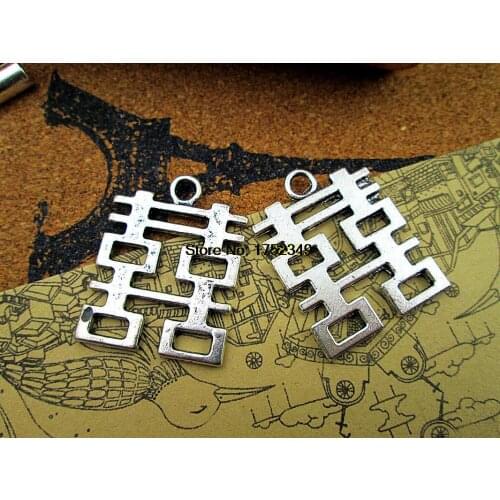 6pcs 27*25 mm antique silver plated Chinese character XI means Happiness charms