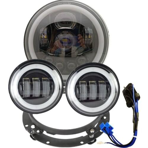 7" LED Headlight white DRL 4.5inch Halo Fog Lights , Adapter Ring for Motorcycle Touring Electra Glide Road King Street Glide