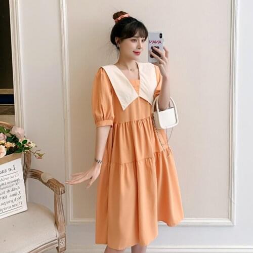 72848# Maternity Clothes Summer Short Sleeves Easy Matching Loose Plus Size Dress Pregnant Women Mom Dress