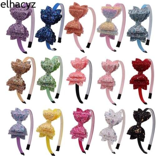 10pcs/lot Glitter Sequin Bows with Boutique Solid Ribbon Covered Plastic Headband Girls Hairband Headwear Hair Accessories