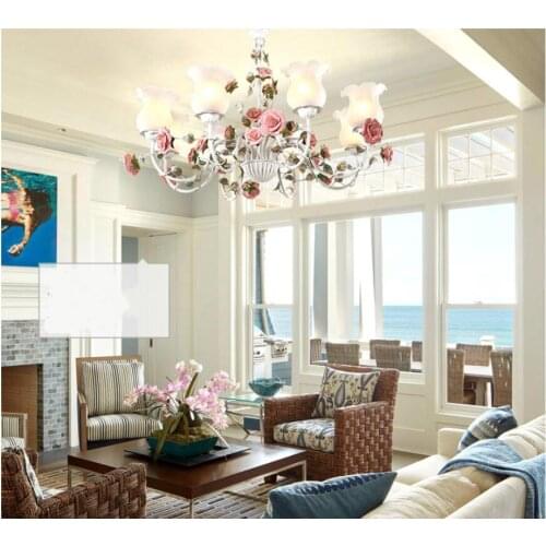 European Art deco Floral Chandelier lamp Lustre Light 3L/5L/8L D60cm Pink Rose Flower Chandelier Light Fixture LED Decoration