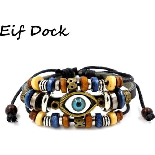 Eif Dock Multi-layers Turkish National Style Evil Eye Design Leather Bracelet For Men Personality Jewelry Accessories Party Gift