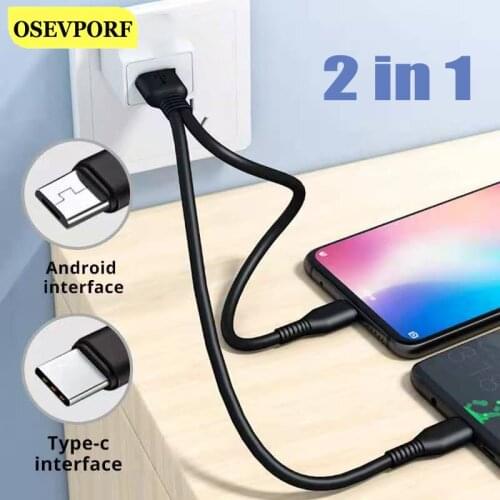 2 in 1 Micro USB Cable Type C Charging Cable For Double USB Android Phone Cable Line For SamSung S20 S10 S9 Huawei Mate 8 7 Cord