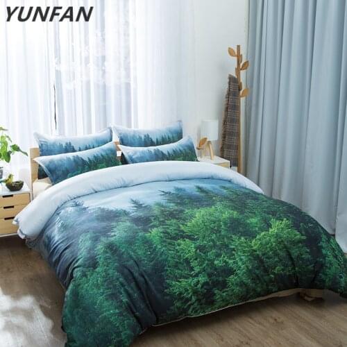 Natural Maple Forest Bedding Set 3 Piece Rustic Fall Autumn Tree Duvet Cover green Woodland Leaves single double king Bed Sets