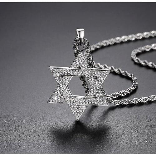 Fashionable Simple Hexagonal Star Inlaid Zircon Pendant Necklace Unisex Trend Rock Party Jewelry