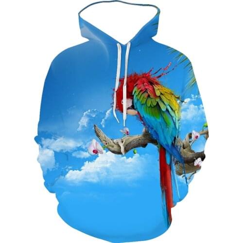2021 3D Spring And Autumn Mens Psittaciformes Animal Print Hooded Funny Bird Korean Loose Hoodie Large Customizable