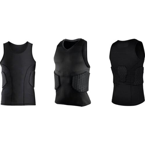 Mens Rib Protector Padded Vest Compression Shirt Training Vest with 3-Pad for Football Soccer Basketball Hockey Protective Gear