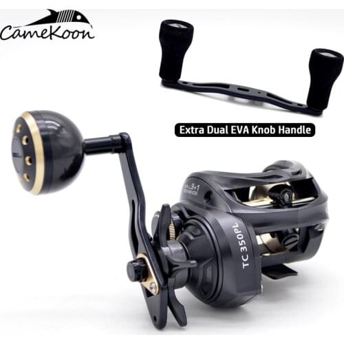 CAMEKOON Size 350 Low Profile Baitcasting Reel with Extra Dual Handle 15KG Drag 9+1 Bearings Carbon Body Saltwater Jigging Coil