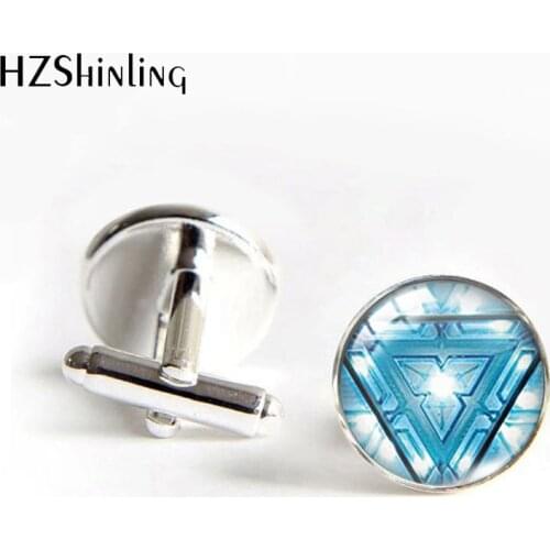 2021 New Fashion Iron Man Arc Reactor Tony Stark Arc Reactor Comic Hero Glass Dome Cufflinks Handcraft Jewelry Cufflinks
