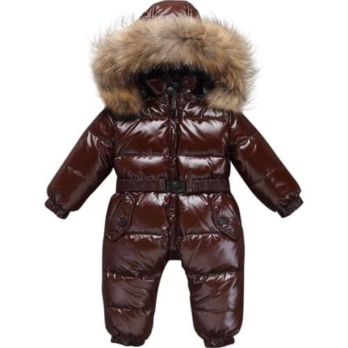 2019 New Arrived Winter Baby Real Fur Rompers Waterproof Outwear Children Boys Girls Warm Clothes Kids White Duck Down Snowsuit