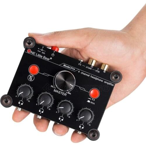P14 Black Mini 4-Channel Stereo Headphone Amplifier Amp Splitter studio