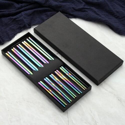 5pairs Korean Stainless Steel Chopsticks with Gift Box Food Sticks Portable Reusable Chopstick Sushi Hashi Household Chinese