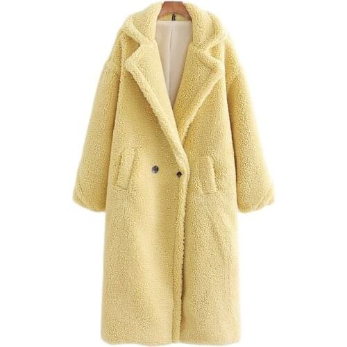 Autumn Winter Women Lemon Yellow Teddy Coat Stylish Female Thick Warm Cashmere Jacket Casual Girls Streetwear
