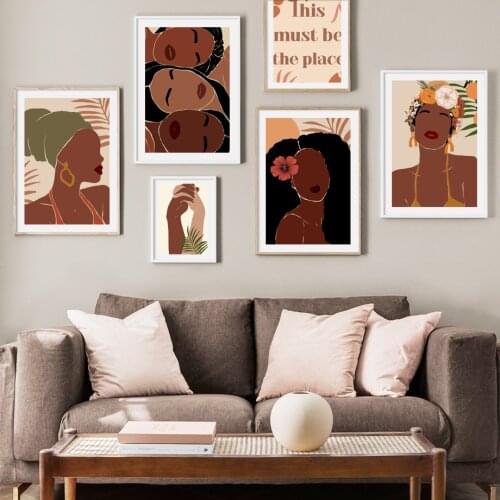 Fashion Abstract Girl Leaf Plant geometry Nordic Posters And Prints Wall Art Canvas Painting Wall Pictures For Living Room Decor