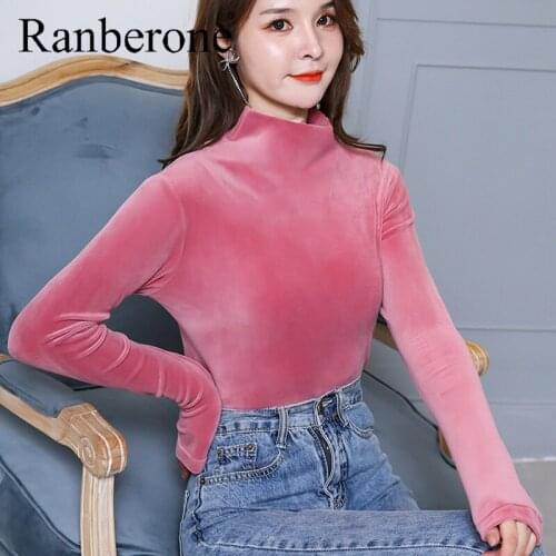 Ranberone Women Long Sleeve Running T-Shirts Reversible Velvet High Collar Bottoming Warm Shirt Korean Style Fitness Gym Tops
