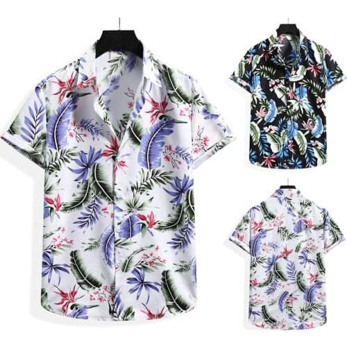 Summer Mens Shirts Fashion Cardigan Short Sleeve Hawaiian Beach Flower Shirt Button Turn-Down Collar Casual Shirts Ropa Hombre