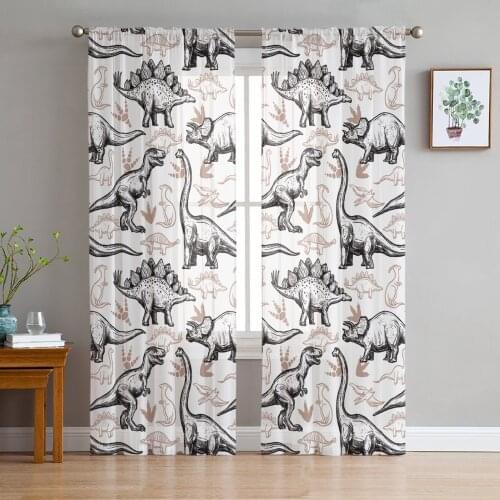 Cartoon Dinosaur Print Sheer Window Panel Curtains Room for Living Room Bedroom Kitchen Room Chiffon Tulle Curtains