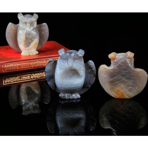 1PC Natural agate crystal tooth owl statue high quality home mineral nordic shelf crystal home decoracion moderno DIY gift