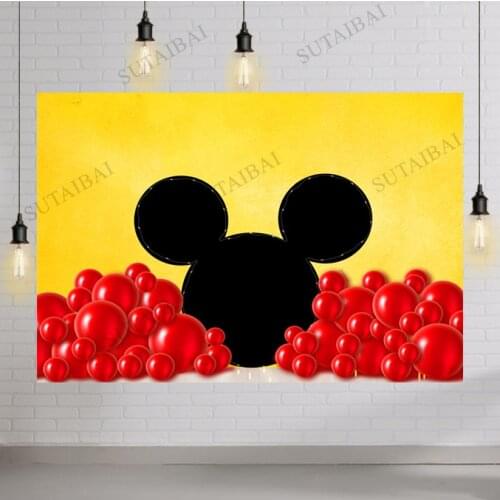 Cute Red Yellow Mouse 1st Birthday Photography Backdrop Girl Princess Party Photo Background Customized Banner Vinyl Photozone