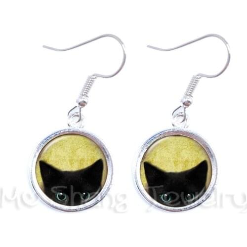 Cat Pet Vintage Earrings Glass Cabochon Animal Handmade Drop Earrings Dog Lover Creative Gift