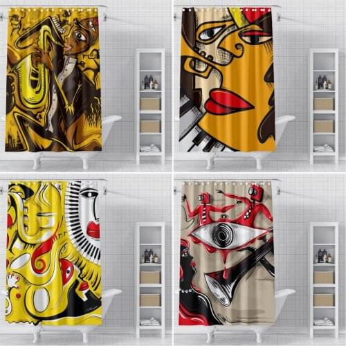 Waterproof Fabric Shower Curtains Jazz Abstract Art Printed Bathroom Decor Hooks Bath Curtain Set Home Decor