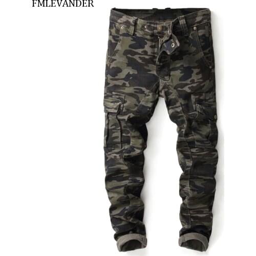 High Quality Camouflage Denim Biker Jeans For Men Cause Straight Pants Jeans Men