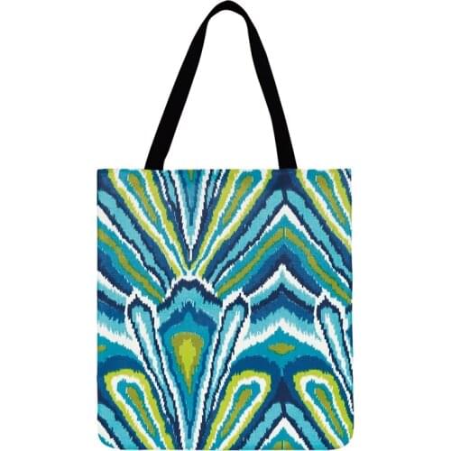 Ladies Shoulder Bag Linen Fabric Bag Art Peacock Feather Printed Tote Bag Foldable Shopping Bag Casual Totes Outdoor Beach Bag