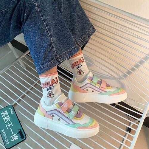 Sweet Candy Girls Rainbow Heart Kawaii Casual Shoes College Style Lolita Sports Lolitas Shoes Female Womens Sneakers Harajuku