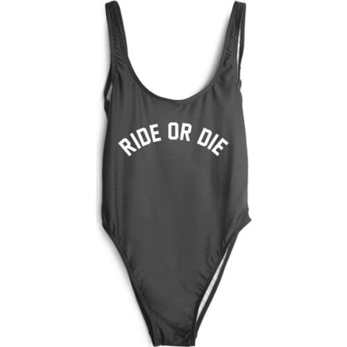 Women Sexy RIDE OR DIE fashion letter print Bodysuit Funny One Piece bathing suit Swimwear Beachwear Plus US Size S-XL jumpsuit