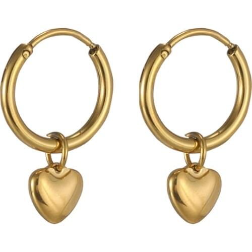 2021 New Romantic&sweet Jewelry Gift Tarnish Free Stainless Steel Gold Plated Mini Heart Charm Huggies Hoop Earrings for Women