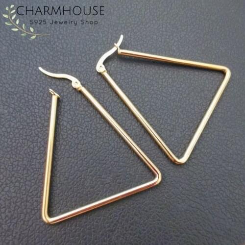 Charmhouse Hoop Earrings For Women Gold Color Big Square Stainless Steel Earing Brincos Femme Wedding Bridal Jewelry Wholesale