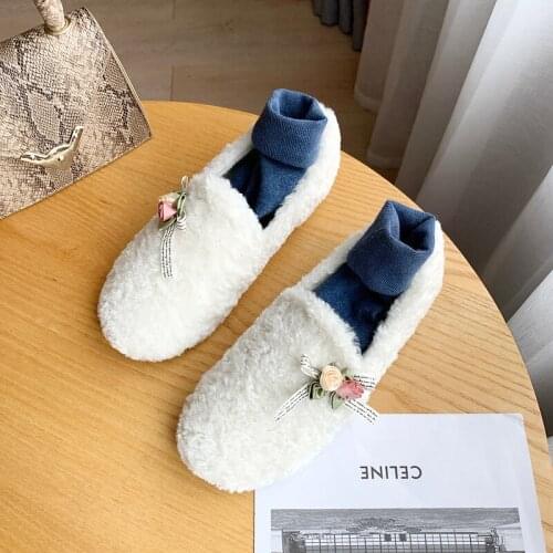 Female Warm Fur Moccasins Flat Shoes Cow Suede Winter Women Loafers Slip-On Fashionable Womens Shoes Zapatos De Mujer W36-92