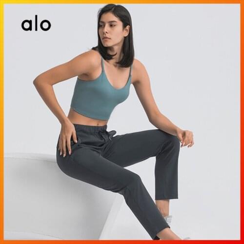 Alo Yoga 2021 Summer Womens Tube Top Sexy Sports Vest Leisure Fitness Workout Breathable and Moisture WickingCrop Top