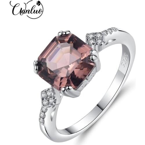WANLUO Brand 925 Silver Sterling Finger Rings for Women Created Morganite Jewellery Carving S925 Bague Femme De Marque De Luxe