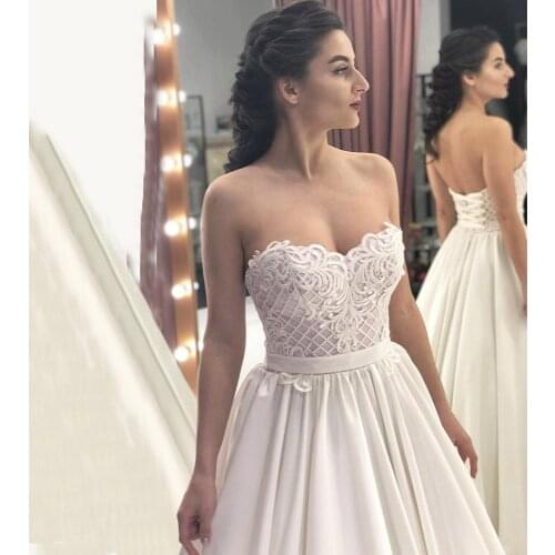 Sexy Sweet Heart Wedding Gown Lace Appliques Tops A-Line Wedding Party Dress Vestidos De Novia Fast Shipping