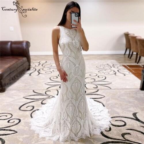 Mermaid Wedding Dresses Boho Lace Bridal Dress for Women 2020 Backless Sweep Train Elegant Bride Gowns Vestido De Noiva 2020