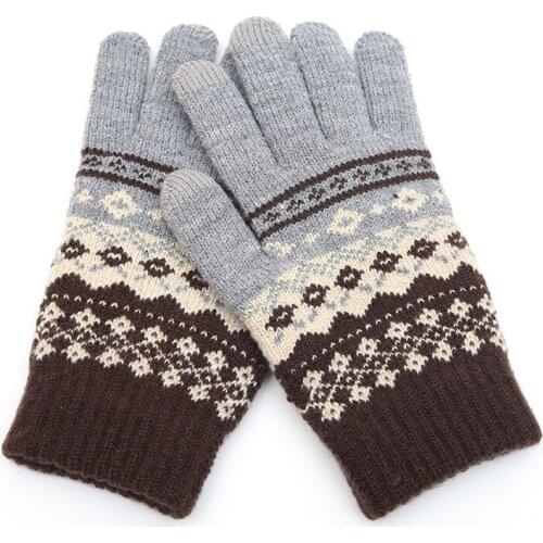 Winter Men/Women Warm Jacquard Stretch Knit Gloves Female Print Magic Accessories Wool Full Finger Gloves Thicken Mittens B43