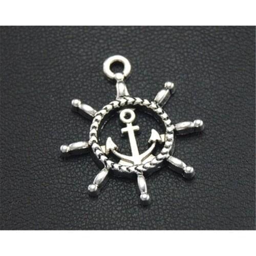 25pcs Nautical Silver Color Rudder Wheel Charm Pendant DIY Necklace Bracelet Bangle Findings 21x25mm A1689