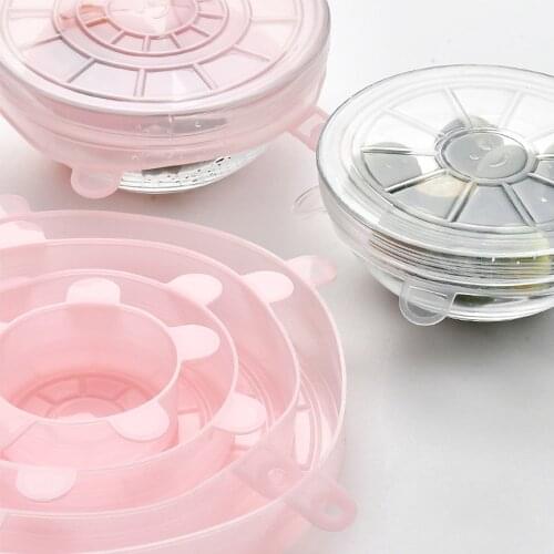 6Pcs Silicone Cover Stretch Lids Microwave Cover Kitchen Accessories Reusable Kitchen Cooking Utensils Adaptable Silicone Lids