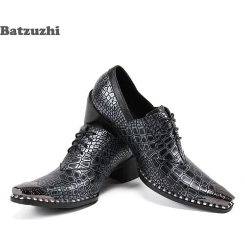 Batzuzhi 6.5cm Heels High Men Shoes Pointed Toe Formal Leather Dress Shoes Men Lace-up Shoes for Men Party and Business