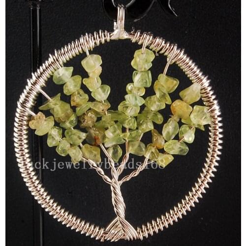 Free Shipping Fashion Jewelry 49mm Fashion Tree of life - Lemon Crystal Wire Wrap Pendant bead C4030
