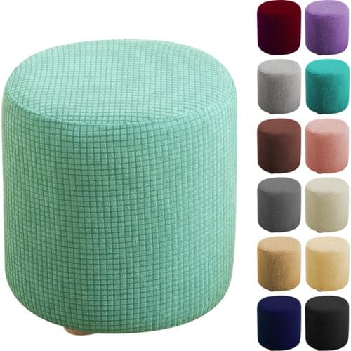 Cylindrical Footstool Cover Waterproof Slipcover Stretch Polyester Jacquard Round Ottoman Footrest Seat Covers Living Room Home