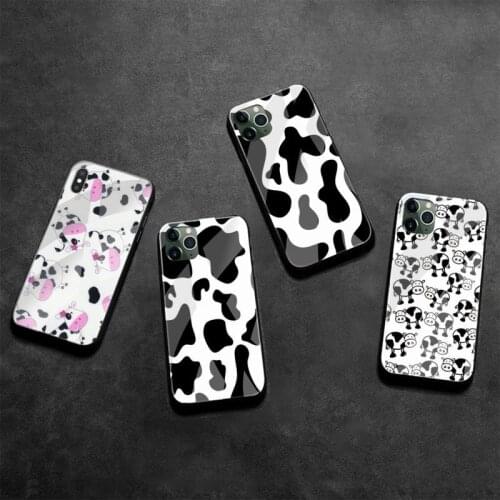 HUAGETOP Animal Cute Milk Cow Luxury Phone Case Tempered Glass For iPhone 11 Pro XR XS MAX 8 X 7 6S 6 Plus SE 2020 case