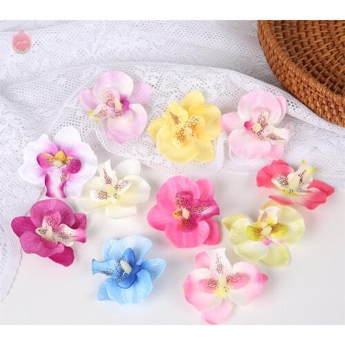 10Pcs 6Cm White Orchid Silk Phalaenopsis Flower Head For Flower Wall Wedding Bridal Accessories Home Christmas Festival Decor