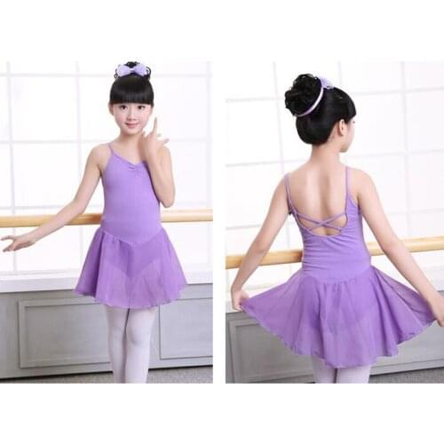 Children Dance Clothing Practice Clothes Harness Cross Cotton Chiffon Female Ballet Skirt Summer Dress Body Suit Leotards